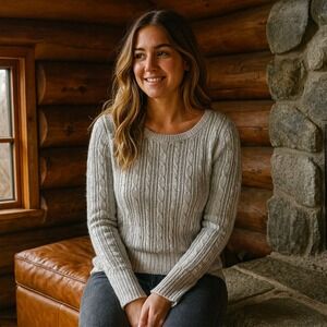 American Eagle Women's Small Cable Knit Fisherman Sweater Neutral Cabincore